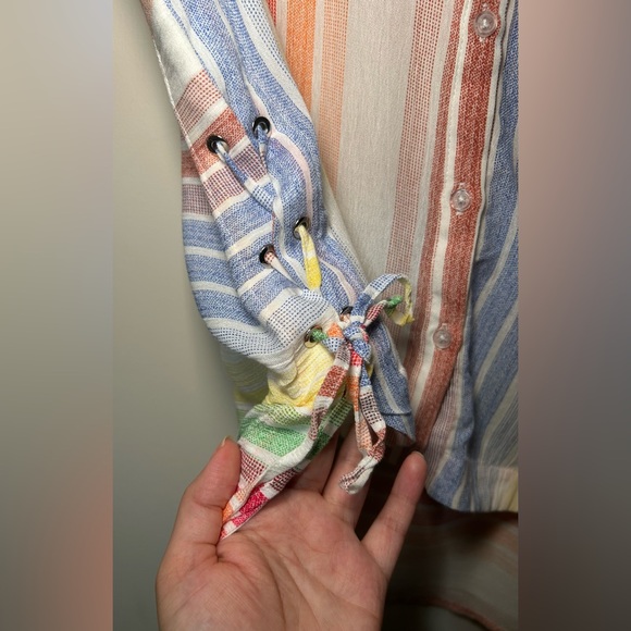 🧁Vintage Jac Dale. Sleeveless Rainbow Stripes Print with lace up side detailing. - Picture 6 of 12